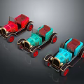 Vintage Convertible Toy Cars In Red Green Blue With Red Wheels On Dark Surface