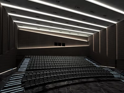 Modern Movie Theater Interior With Rows Of Seats And Ceiling Strip Lighting 3d model