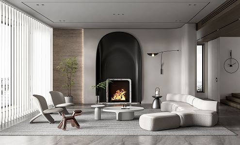 Modern Living Room Villa Living Room Sofa Coffee Table Combination Fireplace Wall Lamp Dream Curtain 3d model