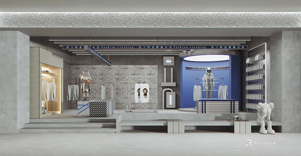 Modern Clothing Store Interior Design With Mannequins Apparel Racks And Displays 3d model 
