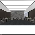 Modern Hotel Public Lounge Interior With Marble Wall Sofas Coffee Tables And Ceiling Lighting 3d model
