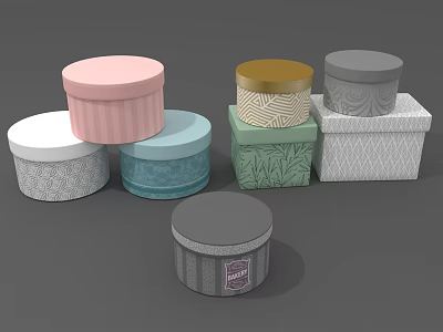 Colorful Decorative Boxes with Round Square Shapes Striped Leaf Patterns Stacked 3d model
