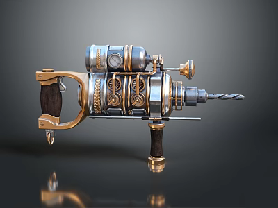 Elegant Vintage Power Drill Featuring Intricate Metal Accents And Wooden Handle For Hardware Tools 3d model