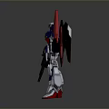 Blue White Red Winged Robot Standing With Weapon In Detailed Sci Fi Design 3d model