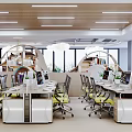 Modern Public Office Interior Design With Workstations Ergonomic Chairs And Large Windows
