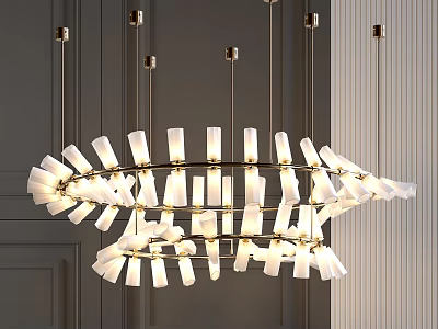 Modern Geometric Chandelier With Metal Frame And Glass Shades For Living Room 3d model
