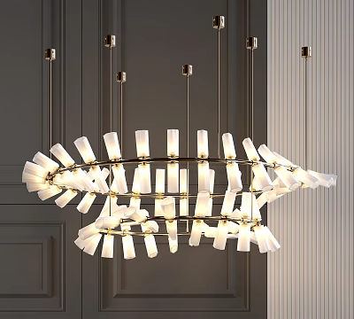 Modern Geometric Chandelier With Metal Frame And Glass Shades For Living Room 3d model