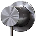 Modern Two Handle Wall Mounted Faucet with Brushed Stainless Steel Finish and Curved Spout