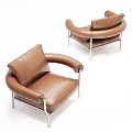 Brown Leather Single Sofa With Modern Design And Metal Frame Structure 3d model