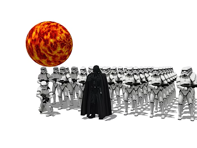 Game Movie Character Darth Vader Leading Stormtroopers Near Red Fiery Planet 3d model