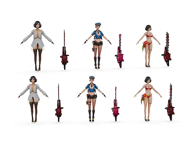 3D Game and Movie Character Models with Various Costumes and Weapon Details 3d model