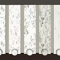 Vertical Floral Patterned Background Wall In White Gray With Wooden Floor And Round Decorative Balls