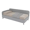Modern Gray Fabric Double Bed With Curved Design Pillow Blanket And Black Legs