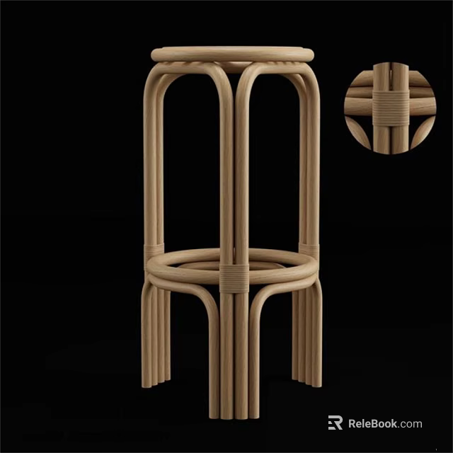 Modern Rattan Bar Stool With Intricate Weave Detail And Sleek Frame Design 3d model 
