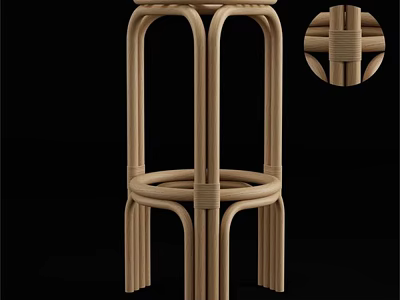 Modern Rattan Bar Stool With Intricate Weave Detail And Sleek Frame Design 3d model