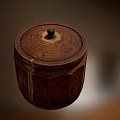 Ceramic Vessel With Wooden Texture Lidded Design For Kitchen Storage Decor 3d model