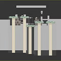 Modern Interior Architectural Model With White Beige Columns And Green Top Decorations On Gray Background