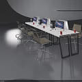 Modern Swing Door in Conference Room with Meeting Table Chairs and Computers