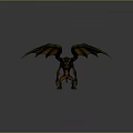 Fantasy Monster 3D Model With Green Orange Wings Glowing Eyes And Sharp Claws In Spread Pose