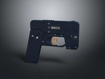 Modern Weapon Design With Dark Blue Frame Golden Trigger And Ergonomic Grip 3d model