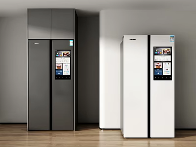 Modern Double Door Refrigerators With Digital Screens In White And Dark Gray 3d model