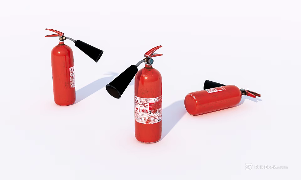 Red Fire Extinguishers In Various Positions For Safety Equipment 3d model 