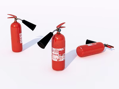 Red Fire Extinguishers In Various Positions For Safety Equipment 3d model