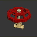 Red Valve With Red Spoked Wheel And Brass Body For Pipeline Control
