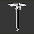 Futuristic White and Black Mechanical Weapon With Red Accents and Long Handle