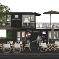Outdoor Table and Chair Set at Container Cafe with Umbrella Balloons and Green Plants