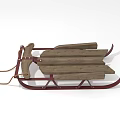 Playground Equipment Wooden Sled With Red Metal Frame And Wooden Seat Rope Handle