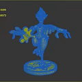 Red Fantasy Creature Character 3D Model With Green Eyes And Orange Claws On Blue Base