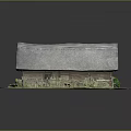 Rustic Wooden House With Thatched Roof Wooden Fence And Small Bush On Green Grass