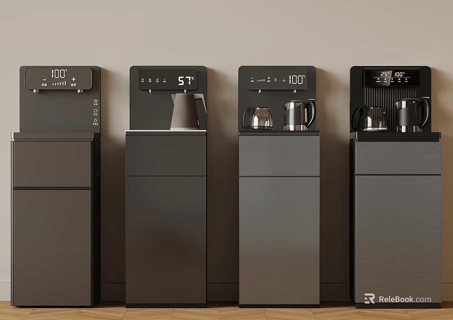 Modern Kitchen Appliances With Multiple Black Devices And Cabinet Units 3d model