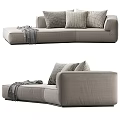 Light Gray Fabric Sectional Sofa With Plush Pillows And Cozy Throw Blanket 3d model