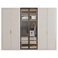 Elegant Modern Beige Wardrobe With Glass Doors Gold Handles And Clothing Storage Interior