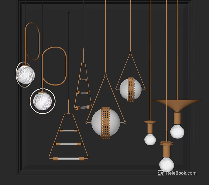 Modern Pendant Lights with Diverse Geometric Shapes and Metallic Design Elements 3d model