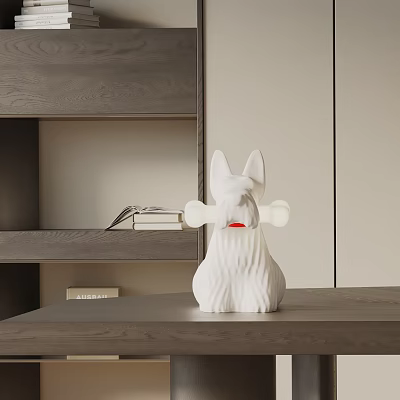 White Dog Shaped Table Lamp With Bone In Mouth For Modern Home Decor 3d model