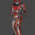Game Movie Character In Red Armor With Detailed Helmet And 3D Model Design
