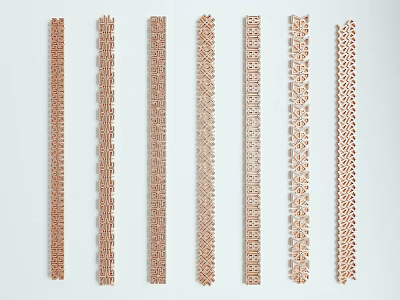 Wooden Carving Decorative Strips With Various Intricate Patterns Arranged On White Background 3d model