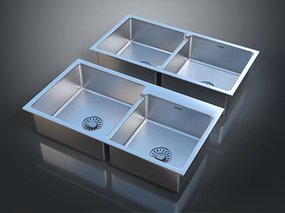 Stainless Steel Double Bowl Kitchen Sinks With Modern Design For Home Essentials 3d model