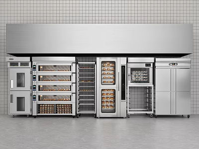 Professional Stainless Steel Kitchen Appliances Including Ovens Refrigerators and Storage Cabinets in Modern Commercial Design 3d model