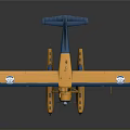 Detailed Yellow and Blue Seaplane Model with Floats on Dark Background