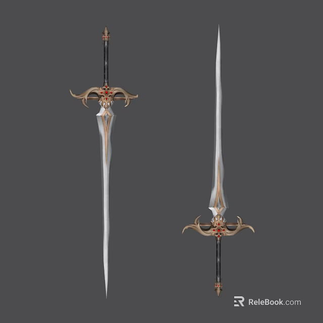 Ornate Decorative Sword With Gold And White Blade And Intricate Hilt Design 3d model 