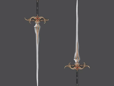 Ornate Decorative Sword With Gold And White Blade And Intricate Hilt Design 3d model