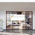 Modern Glass Partition With Metal Frame In Living Room Interior With Sofa And Green Plants