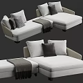 Gray L Shaped Sofa Interior With Plaid And Solid Color Pillows And Throw Blanket 3d model