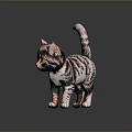 Colorful Striped Kitten Toy Standing On Dark Reflective Background With Bright Eyes