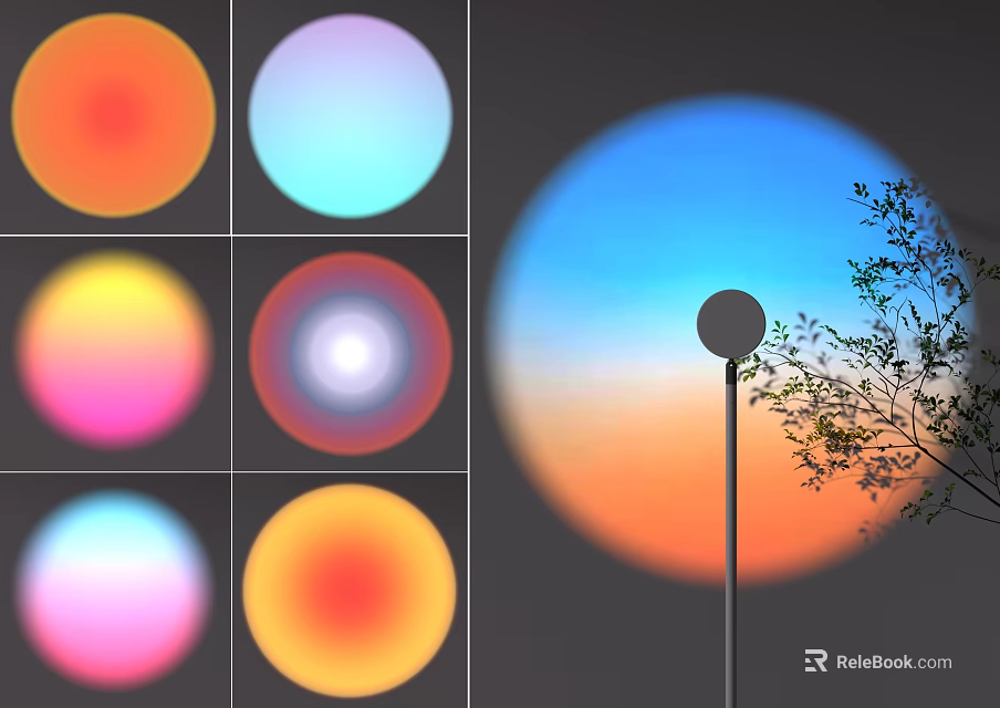 Colorful Gradient Light Effects With Street Lamp Sunset Sky And Tree Branches 3d model 