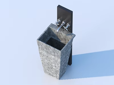 Square Stone Bathroom Sink With Dual Faucets And Black Backboard Design 3d model